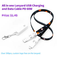 Câble de charge rapide 6-en-1 de haute qualité CE RoHS, vente en gros d'usine, cordon plat de 90 cm, câble de données USB avec logo personnalisé