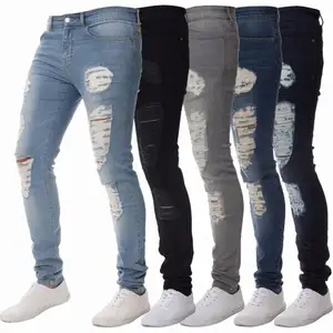 2024 мужские длинные рваные джинсы повседневные джинсовые брюки-карандаш в европейском стиле тонкие универсальные красивые джинсы на молнии