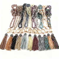 Collar de Moda Bohemia para Mujer, Collar Largo con Cuentas Cuadradas de Vidrio Anudadas, Collar con Borlas de Cristal