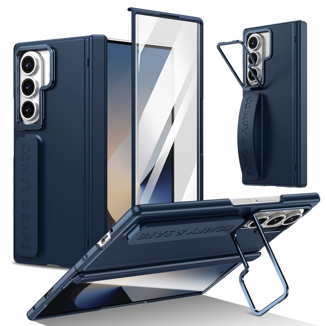 All-Inclusive Anti-Finger Kickstand Wrist Strap for Galaxy Z Fold 7 6 5 4 PC Back Cover Screen Film Included for Samsung case