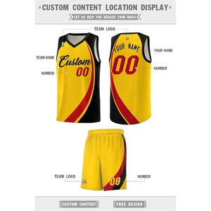 Maillot de basket-ball personnalisé FOXA, uniforme personnalisé unisexe pour adultes avec nom et numéro, design jaune, noir et rouge - Product Image 2