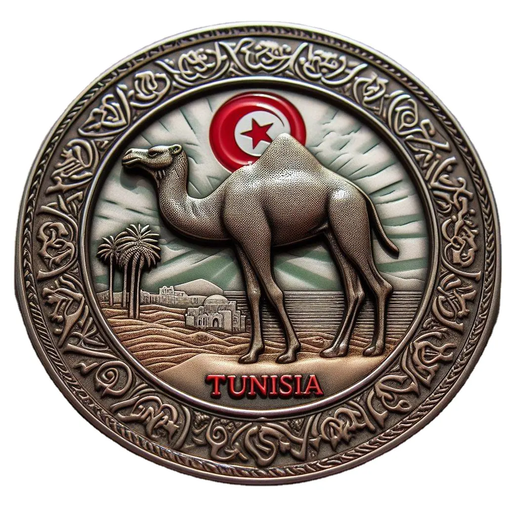 Plaque souvenir tunisienne en alliage de zinc en métal avec logo personnalisé en relief