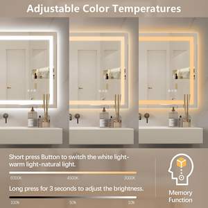 Miroir de salle de bain LED rectangulaire UL anti-buée à intensité variable avec fonction mémoire, verre trempé, éclairage avant rétroéclairé - Product Image 2