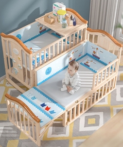 Rắn đa chức năng giường em bé Nôi cũi trẻ sơ sinh cũi trẻ em bằng gỗ Giường trẻ em - Product Image 2