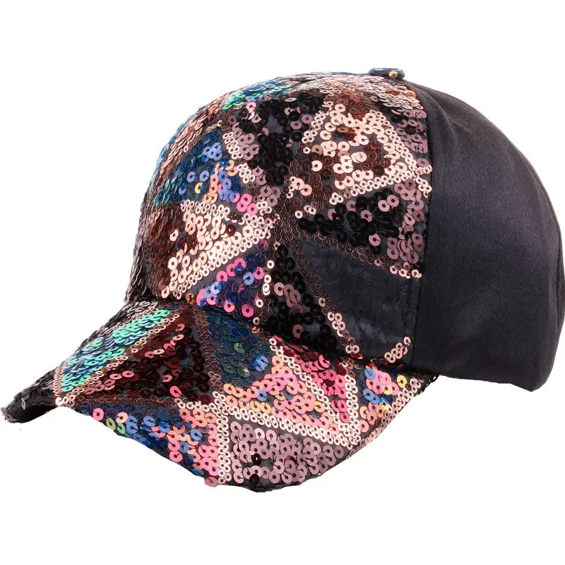 Wholesale Fashion New Sequins custom embrbroidrerd hats Summer sun protection Bling Sport Baseball Cap