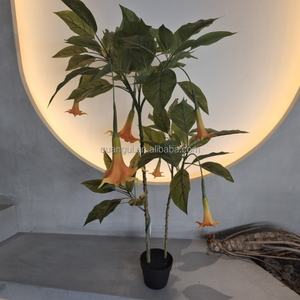 Décoration de bureau à domicile, arbre artificiel en plastique en pot presque naturel, arbre à fleurs artificielles, Datura - Product Image 2