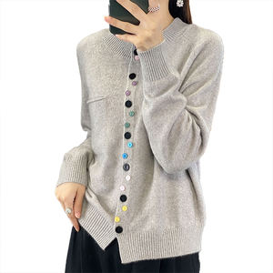 New Style Color Button Design Crew Neck Knitwear <b>Women</b> Fashion Loose Pullover Sweater <b>Warm</b> Cardigan Inner Wear <b>Top</b> - Product Image 1