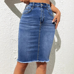 Falda <span class=keywords><strong>Midi</strong></span> de Mezclilla Deshilachada de Cintura Alta para Mujer Éxito de Ventas 2025 Silueta en A de Secado Rápido para Otoño y Verano - Product Image 4