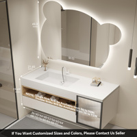 Meuble-lavabo mural moderne en bois massif avec vasque en céramique, style minimaliste et artistique, pour salle de bain, avec lavabo simple ou double