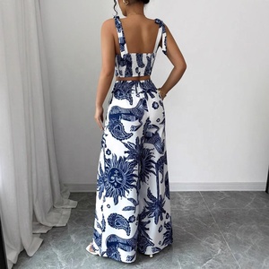 Womens Hawaiian Two Piece Wide Leg Pants Sets Tropical Crop Top Trousers Suit Boho <strong>Tracksuit</strong> Holiday Outfits Trendy Clothes - Product Image 6