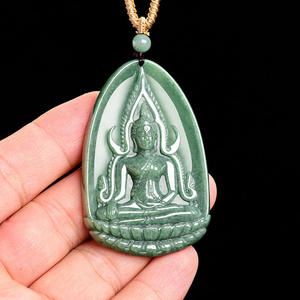 Colgante de Jadeíta Natural Chinnaraj con Buda, Diseño Original Verde Guisante, Tailandia, Sudeste Asiático, UNISEX FG50 - Product Image 3