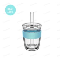 Tasse à café en verre borosilicaté de 12oz avec 2 couvercles en paille et un manchon en silicone personnalisable avec décalcomanie et logo, nouvelle arrivage