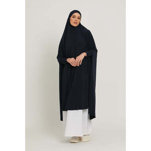 Премиум трикотаж молитвенный абайя темно-синий скромный традиционный стиль для лета Свободный размер плюс размер платье <span class=keywords><strong>Khimar</strong></span> - Product Image 3