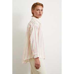 Chemise en modal rayée pour femme, chemisier décontracté en popeline à boutons, pour tous les jours - Product Image 3