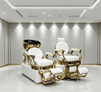 Ensemble de fauteuils de lavage de luxe blancs et dorés pour salon, fauteuil de barbier vintage avec bassin en céramique doré pour hommes, salon de beauté et barbier