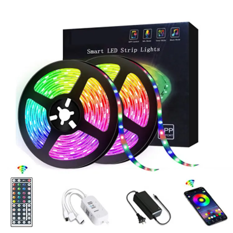 Tiras de luz de led flexíveis rgb 2835/5050, faça você mesmo, à prova d' água, com controle remoto de 24/44key