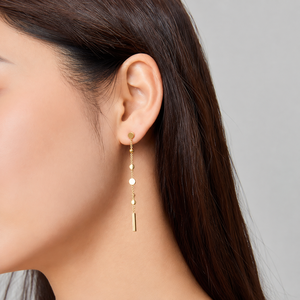 ต่างหูแบบห้อยทรงยาวเป็นสายโซ่, สแตนเลสสตีลชุบทอง 14K แบบสุญญากาศ ต่างหูแบบห้อยประดับด้วยลูกปัดทรงกลมและแท่ง - Product Image 5