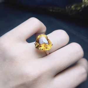 SGARIT Romantic Heart Jewelry 4.46g 18k Gold 11.75ct Natural <strong>Citrine</strong> Diamond Gemstone Ring Bridal Wedding <strong>Jewellery</strong> - Product Image 6