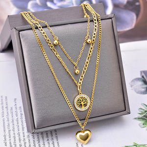 <b>Golden</b> <b>Heart</b> Multi Layer <b>Necklace</b> With Tree Pendant For Women Gift Jewelry - Product Image 2