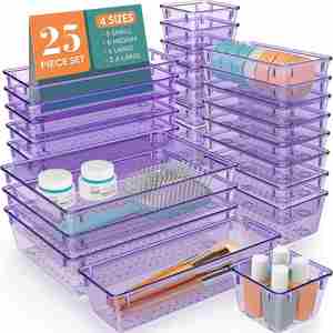 Sports <b>Basket</b> 25 PCS Clear <b>Plastic</b> Drawer Organizers 4-Size Versatile Bathroom Vanity Trays Storage Bins Makeup Gadgets Utensils - Product Image 4
