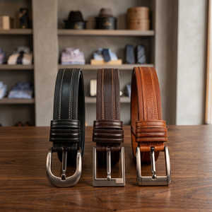 Ceintures en cuir de vachette 100% véritable, longueur personnalisée, boucle carrée en acier, robustes, écologiques et élégantes, BS INTERNATIONAL NA235 - Product Image 1