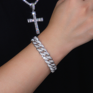 Bracciale Cuban Link con Moissanite Ghiacciata in Argento Sterling <span class=keywords><strong>925</strong></span>, Gioiello Hip Hop Placcato Oro Bianco 18K - Product Image 3