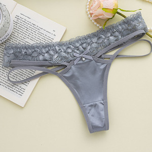 Culottes string en dentelle pour femmes, à bretelles croisées et nœud décoratif, taille basse, sexy, sous-vêtements T-back élégants en satin pour femmes OEM ODM - Product Image 1