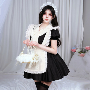 Tenue de Soubrette Style Lolita, Robe Noire et Blanche avec Nœud en Dentelle et Tablier, Costume de Cosplay pour Jeu de Rôle Anime, Printemps 2025 - Product Image 4