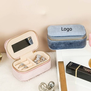 Mini Jewelry Box Private Label Travel Portable Ring <b>Earring</b> Jewelry Velvet Storage Organizer Box Jewelry Storage <b>Case</b> Bag - Product Image 1