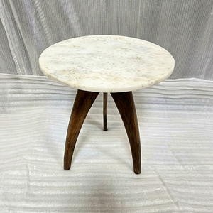 Modern Round <b>Marble</b> Top Side <b>Table</b> With Solid Wood Tripod Base Handmade Accent End <b>Table</b> for Living Room Bedroom - Product Image 3