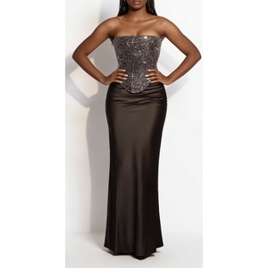 Women's <b>Rhinestone</b> Strapless2 Piece Set - Corset <b>Top</b> & Satin Skirt Evening Gown Womens Set Clothes Fashion - Product Image 5