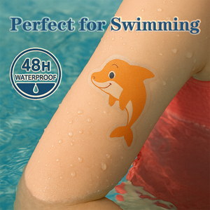 Autocollants de tatouage temporaire pour enfants, vente chaude, imperméables 48H, application facile, motifs colorés, tatouages de natation pour les écoles de natation et les activités aquatiques - Product Image 2
