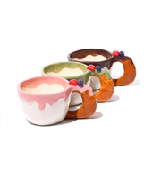 Mug en céramique fantaisie en forme de croissant à la fraise, tasse à café sculptée à la main avec glaçure goutte à goutte, décoration de table mignonne et cadeau de fêtes