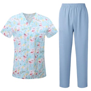 V-neck Short Sleeve Printed <b>Scrub</b> Set Unisex Cotton Moisture Wicking Hospital Uniforms For Doctors Summer Work <b>Clothes</b> - Product Image 2