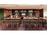 Concept d'intérieur de restaurant de style pub sportif classique, mobilier de bar industriel, table de bar et ensemble de chaises de bar en bois massif
