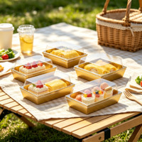 Boîte d'emballage alimentaire carrée transparente en gros avec couvercle, résistante à la graisse, plateau à gâteau doré, boîte à pâtisserie, emballage jetable transparent pour desserts