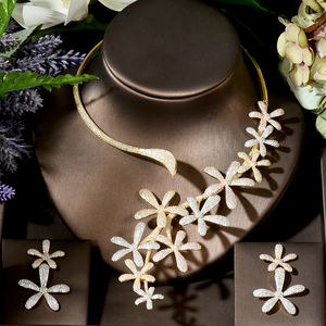 HIBRIDE 2 pz grande foglia di fiori di lusso da donna matrimonio nigeriano Naija sposa Cubic Zirconia collana Dubai abito da sposa gioielli N-1774 - Product Image 2