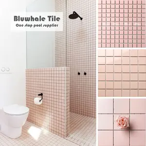 Bluwhale Tile Foshan Factory 48x48 Square Pink Tile Bathroom Wall Spa Glaze Ceramic 2 Inch Pink Pool Tiles