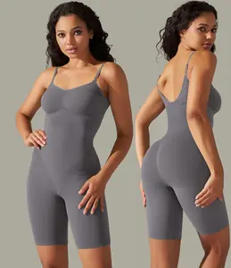 Bodysuit pengangkat bokong elastisitas tinggi, baju terusan Yoga satu potong korset celana pendek pelangsing tanpa kelim pembentuk tubuh untuk wanita