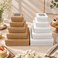 Boîte à pâtisserie en carton kraft blanc de qualité alimentaire avec couvercle à fenêtre en PET, emballage carré pour biscuits et gâteaux, matériaux recyclés, épaisseur 2 mm, vente en gros