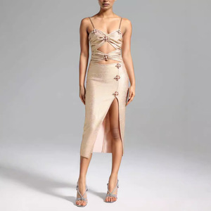 slim fit dress slacks Red Gold Chain Straps Tie Up Sides Dress main image 0