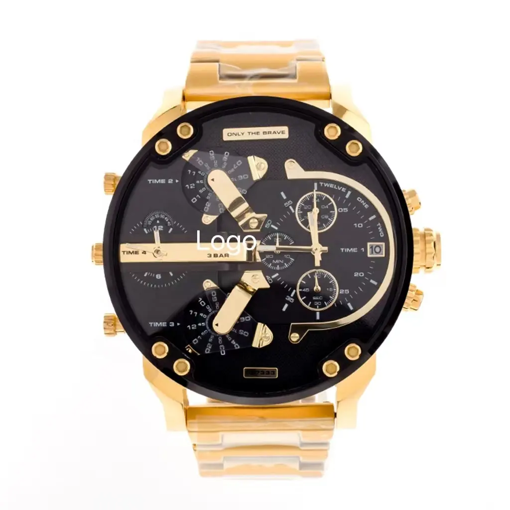 New Arrivals Original DZ Big Black Dial Gold Tone Stainless Steel Chronograph Quartz Watch for Men