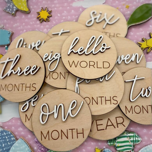 Cartes de développement en bois pour nouveau-né de 15 cm, « Bonjour le monde », gravées et peintes, annonces de naissance, décoration de chambre d'enfant, cadeau de fête prénatale, tableau à lettres - Product Image 4