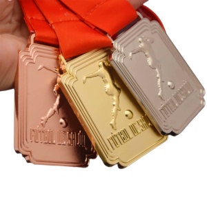 Medalla cuadrada chapada en oro 3D de alta calidad para fútbol sala <span class=keywords><strong>FUTBOL</strong></span> DE SALON con cinta de sublimación - Product Image 2