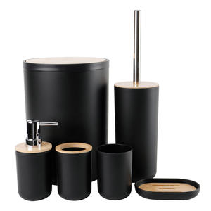 Six-Piece <strong>Bamboo</strong> Cover Bathroom Storage Rack <strong>Set</strong> Plastic <strong>Wash</strong> Rack Toothbrush Holder Trash Can Household Item New - Product Image 5