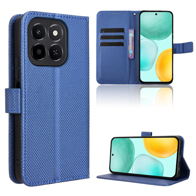 Luxury Diamond Pattern PU Leather Flip Case Cover with Hand Strap Card Holder Wallet Book Phone Case for Huawei Honor X6C 4G