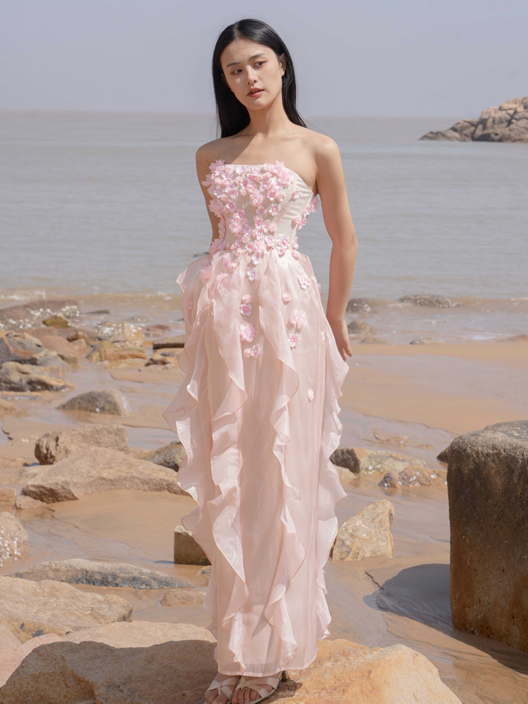 Order Online Peach Color Evening Dresses Chiffon Fabric for Comfort |  Alibaba.com