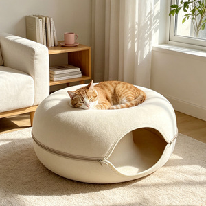 Túnel para Gatos Personalizado con Forma de Donut, Interactivo, con Cierre Desmontable, de Fieltro Natural Ecológico, Forma Ovalada, Estilo Art <span class=keywords><strong>Deco</strong></span> para el Hogar - Product Image 1