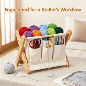Wooden Yarn Organizer Rack Foldable Knitting Needle <b>Crochet</b> <b>Hook</b> Storage Basket For Crafting Accessories - Product Image 3