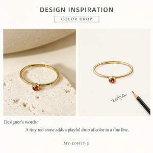 Gold <b>Tone</b> Stainless Steel Zircon Ring Fine Band with Blue <b>Red</b> or Clear Round Stone Accent - Product Image 2